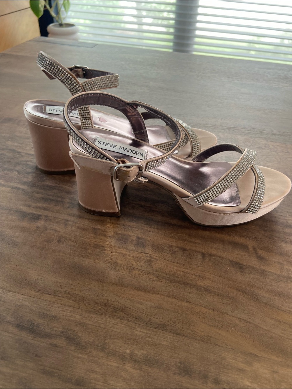 Steve Madden Blush Crystal-Strap Block Heel Sandals